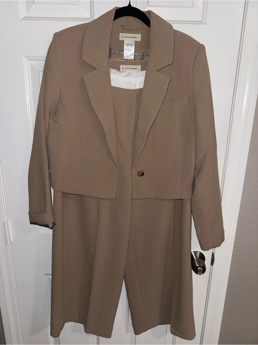 Lucky Brand Taupe Cropped Blazer and Slacks Set